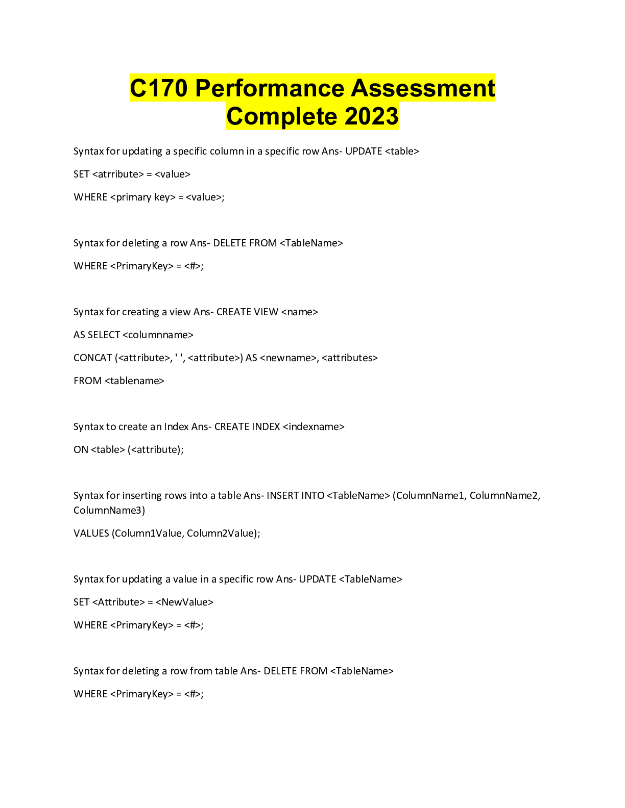 Preview image for C170 Performance Assessment Complete 2023